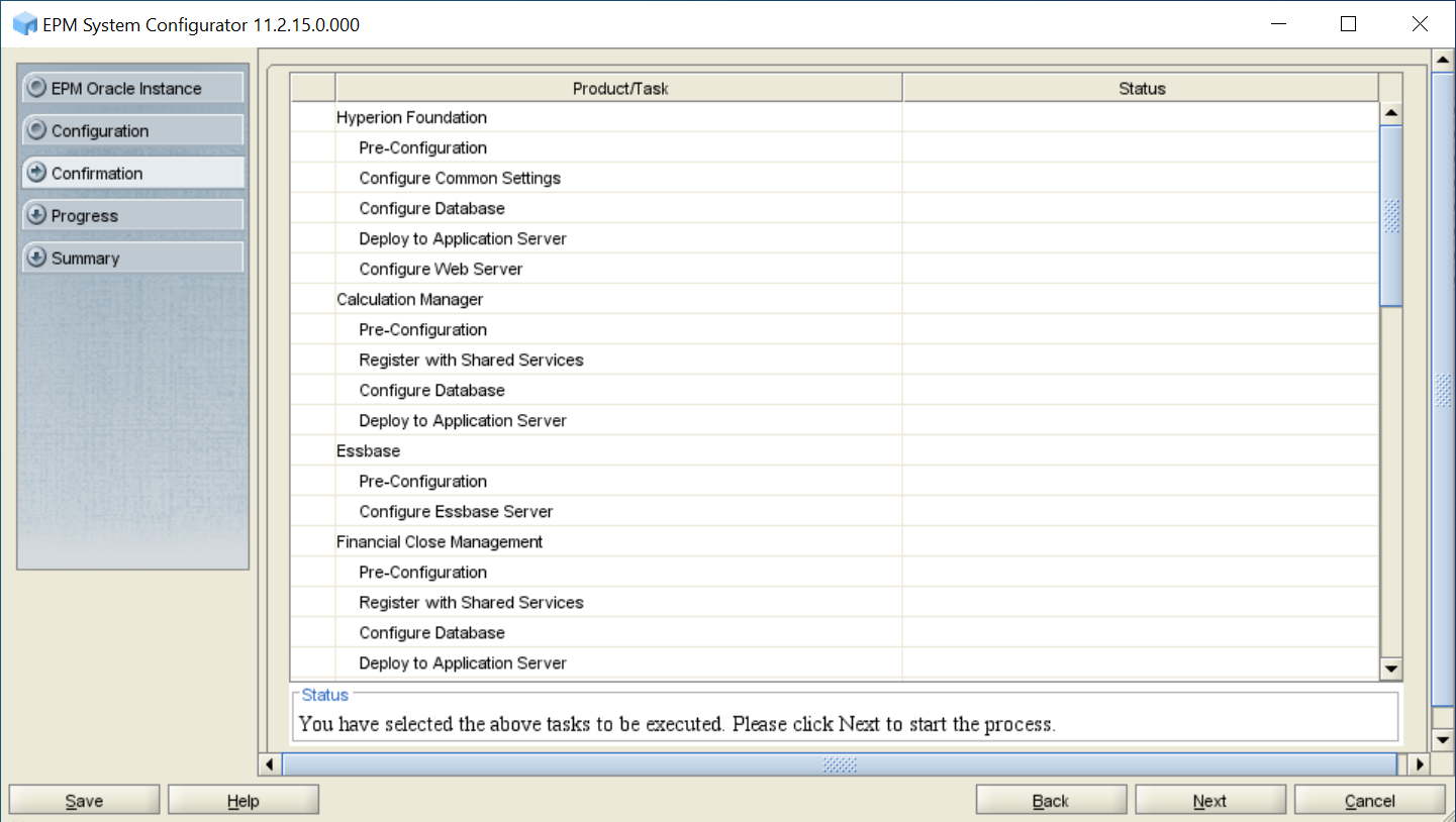 Confirmation screen of EPM System Configurator