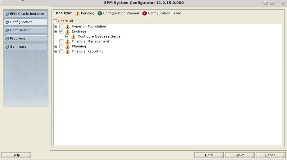 Component configuration screen of EPM System Configurator