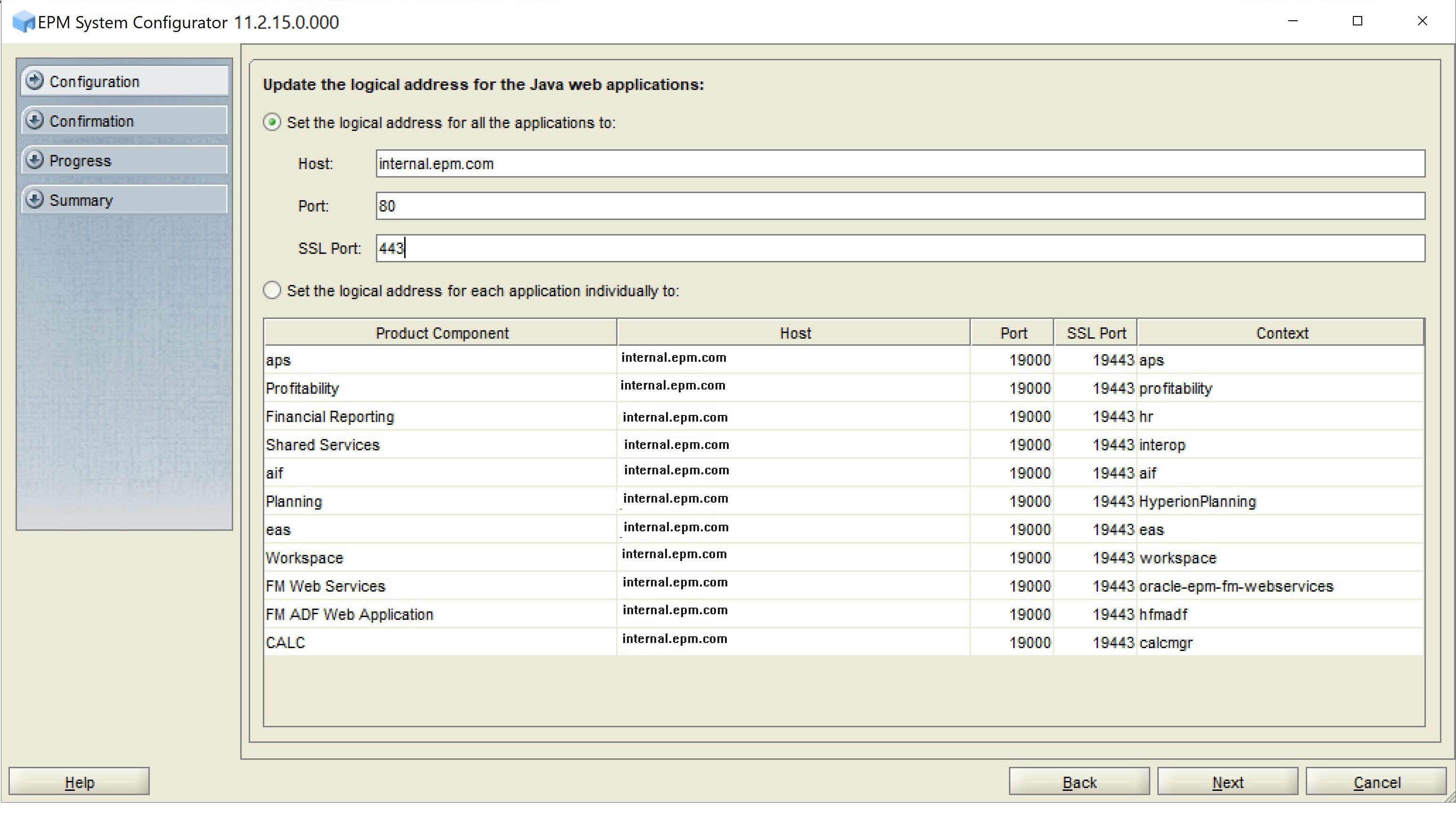 Update the logical web address for the Java web applications screen of EPM System Configurator