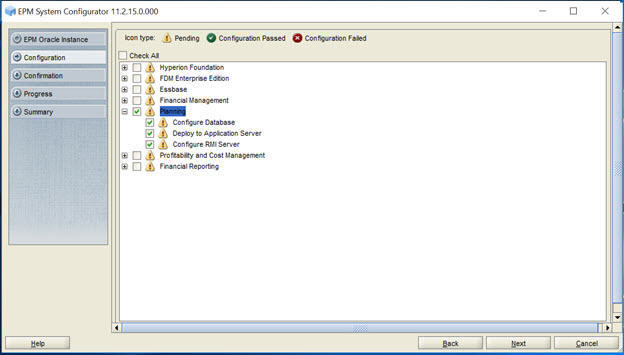 Component configuration screen of EPM System Configurator