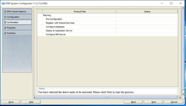 Confirmation screen of EPM System Configurator