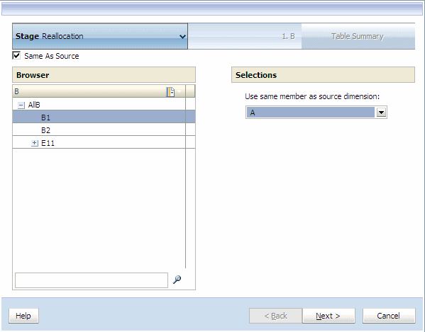 Use the Same As Source check box to use the same member as the source dimension for the assignment rule.