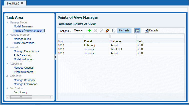 The Points of View Manager screen is used to add, modify or delete POVs for the currently selected model.