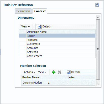 Select dimensions and members for rule set defaults as described in the following steps.