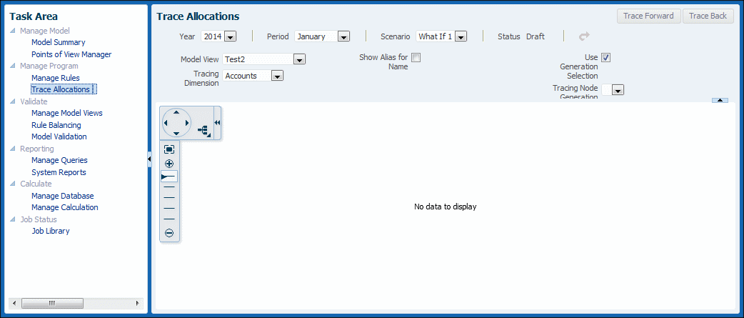 In this screen, you select a POV, Model View, and Tracing Dimension, and then display the trace.