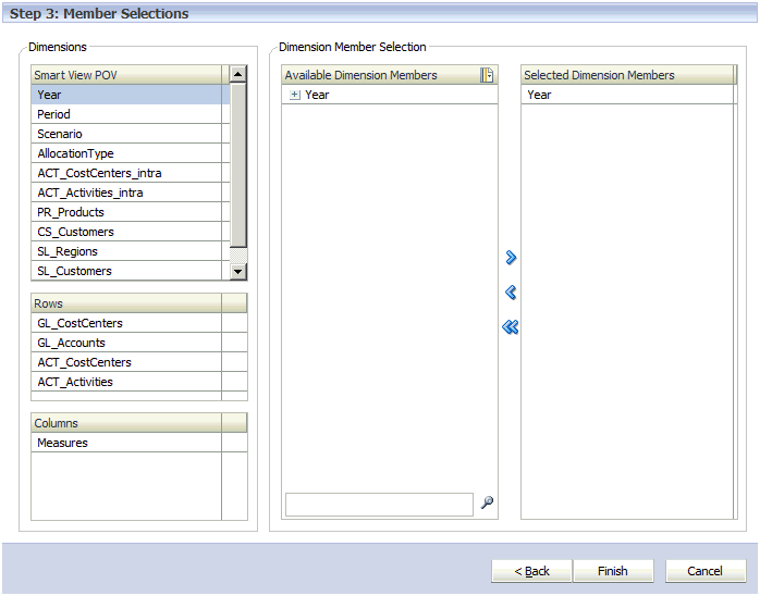 Select dimension members that are to be used in the query.