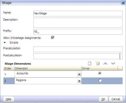 The Add Stage Dialog Box is used to set up a model stage, including the name, prefix, and dimensions.