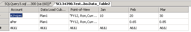 Example of a relational table before importing data using the /SDM parameter.