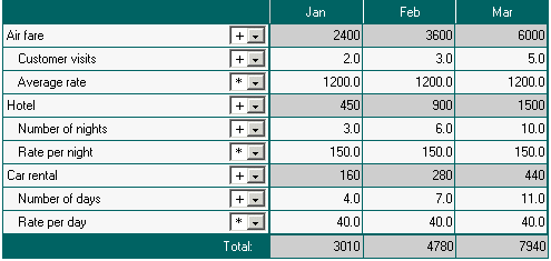 Example of supporting detail, showing details for the Q1 Travel budget. Example of supporting detail, showing details for the Q1 Travel budget.
