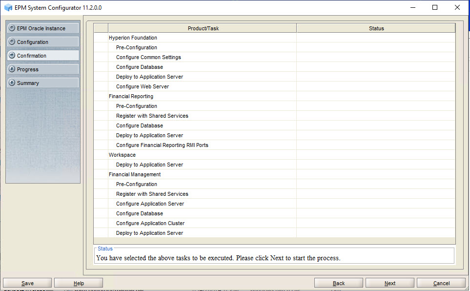 Confirmation page of EPM System Configurator