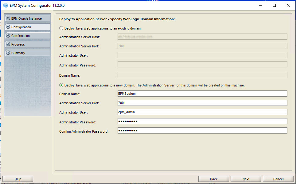 Deploy to Application Server page of EPM System Configurator