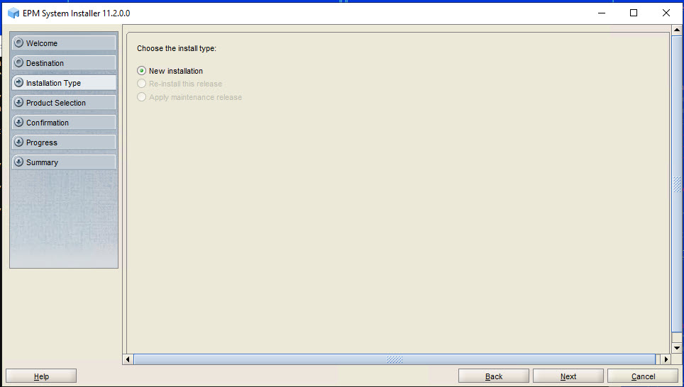 Installation Type page of EPM System Installer