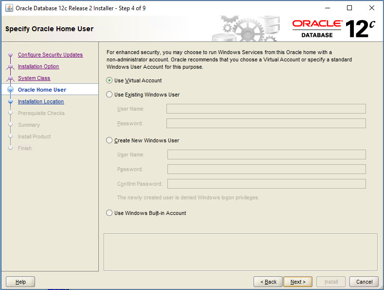 Specify Oracle Home User
