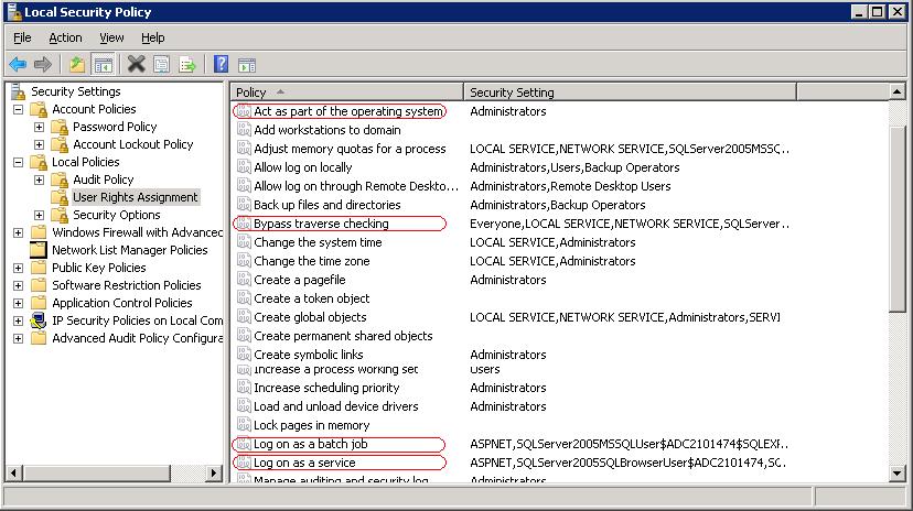 Local security policies required for deployment user
