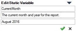 The editable fields, Name, Description, and Value, of a variable