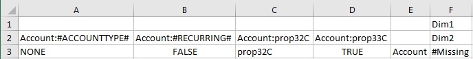 After inserting properties for four dimensions, the ad hoc grid shifts to the right and begins in column E. The first four columns contain the four selected dimension properties in row 2, and their values in row 3. After inserting properties for four dimensions, the ad hoc grid shifts to the right and begins in column E. The first four columns contain the four selected dimension properties in row 2, and their values in row 3.