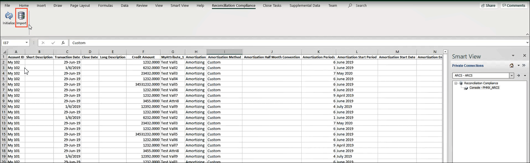 Smart View in Excel showing menu options