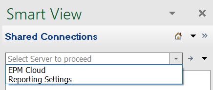 Example of a shared connection to a single EPM Cloud data source. You can choose to connect to either EPM Cloud or Reporting Settings