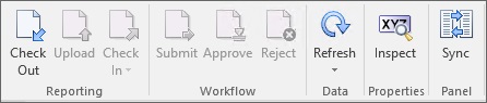 Narrative Reporting ribbon for doclet during the Author phase in the initial, unchecked-out state.