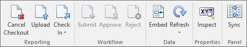 Narrative Reporting ribbon for doclet during the Author phase in the checked-out state.