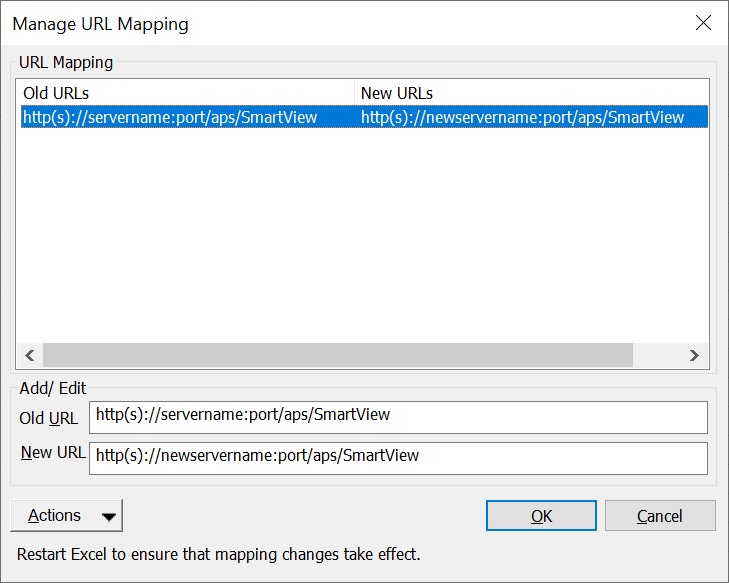 Selected URL Mapping from the list that needs update.