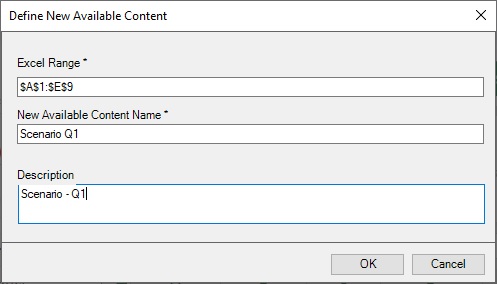 The Define New Available Content dialog box