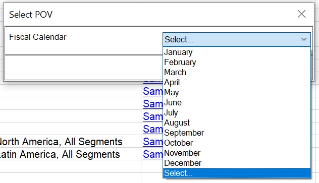 Select POV dialog, with the Select option highlighted, which launches the Member Selection dialog Select POV dialog, with the Select option highlighted, which launches the Member Selection dialog