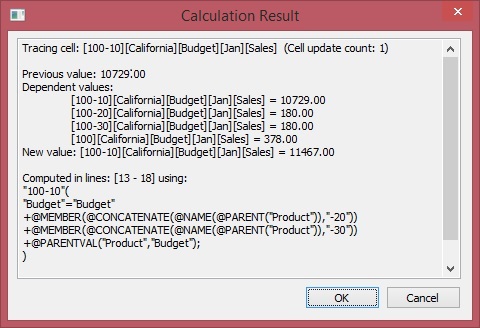 Calculation Result dialog box containing detailed information on the calculation that was executed. Calculation Result dialog box containing detailed information on the calculation that was executed.