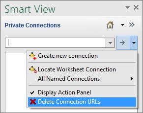 The Go button drop-down menu showing the Delete Connection URLs option selected. The Go button drop-down menu showing the Delete Connection URLs option selected.