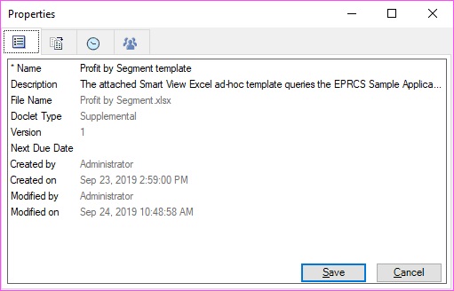 Properties tab in the Properties dialog box for a selected supplemental doclet. Properties tab in the Properties dialog box for a selected supplemental doclet.