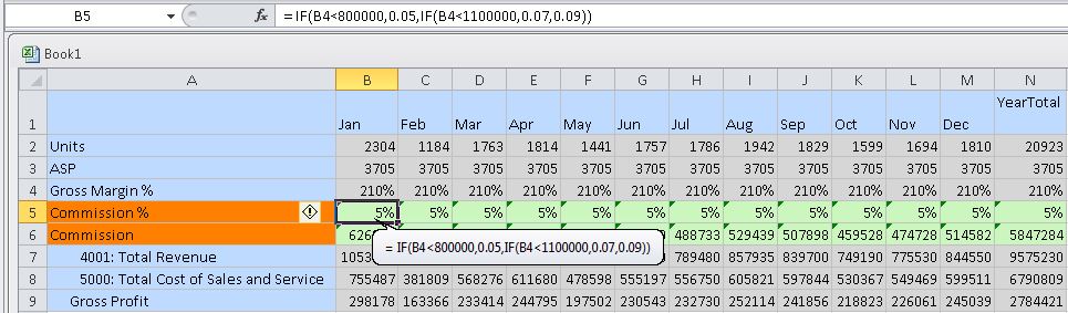 An ad hoc grid with the grid labels and business calculations added in the middle of the grid. An ad hoc grid with the grid labels and business calculations added in the middle of the grid.