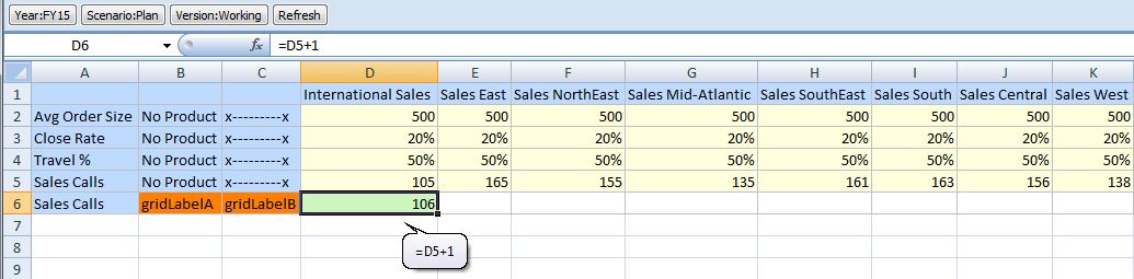 Smart Form with Sales Calls as a member and Sales Calls also hand-typed in column A of the Grid Label Row Smart Form with Sales Calls as a member and Sales Calls also hand-typed in column A of the Grid Label Row