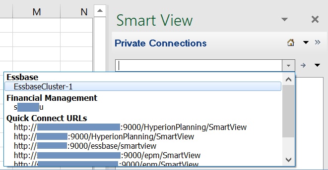 Example of a list of various private connections