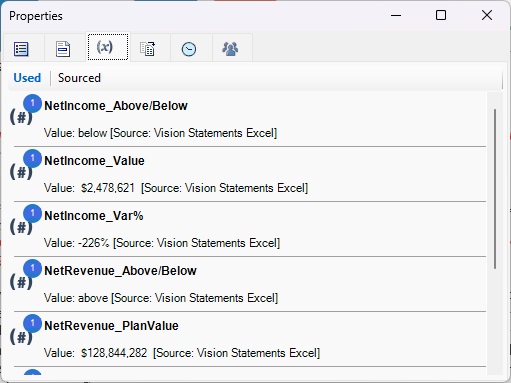 Example of the Variables tab in a doclet. Contains a list of all variables used in the doclet.