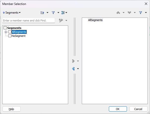 Standard Member Selection dialog Standard Member Selection dialog