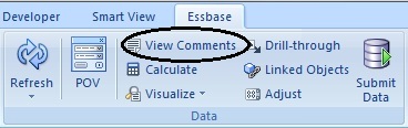 The View Comments command in Essbase ribbon The View Comments command in Essbase ribbon