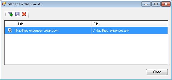 The Manage Attachments dialog box with a title The Manage Attachments dialog box with a title