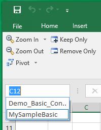 Name Box in Excel, with the drop-down list showing the newly renamed range called MySampleBasic. Name Box in Excel, with the drop-down list showing the newly renamed range called MySampleBasic.