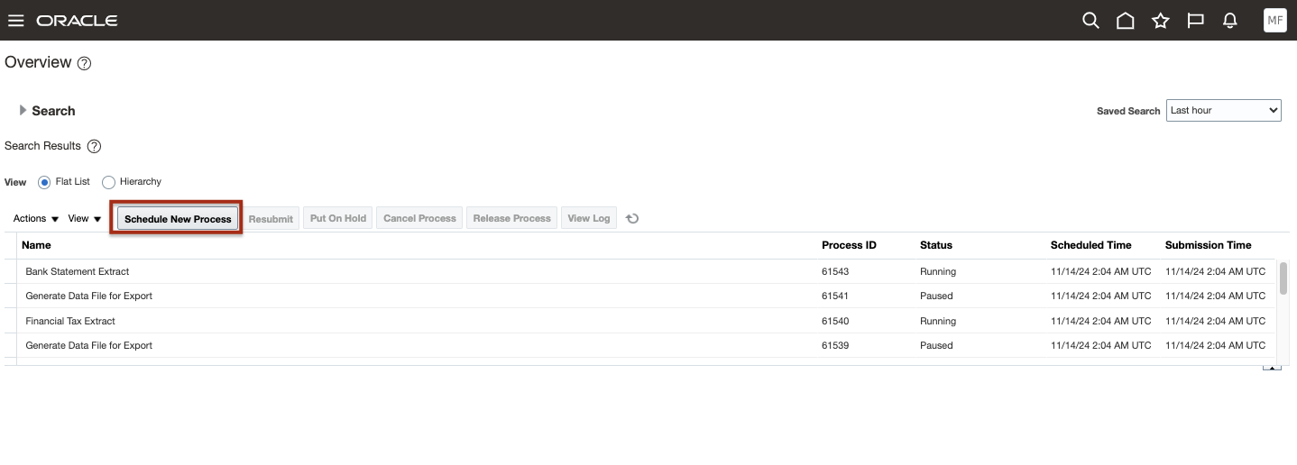 Click Schedule New Process button