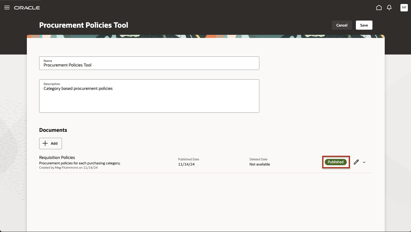 Document statuses have all been changed to Published