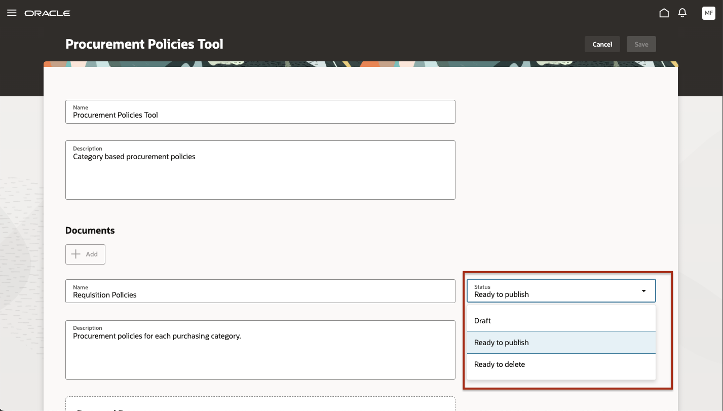 Change document status from Draft to Ready to Publish