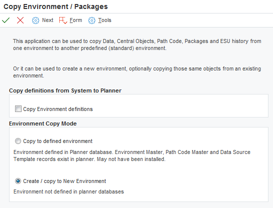 Copy Environment form.