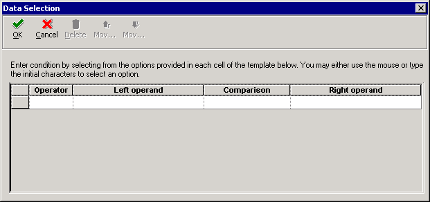 Data Selection form.