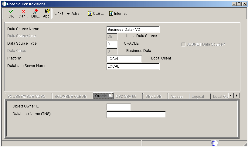 Data Source Revisions form.