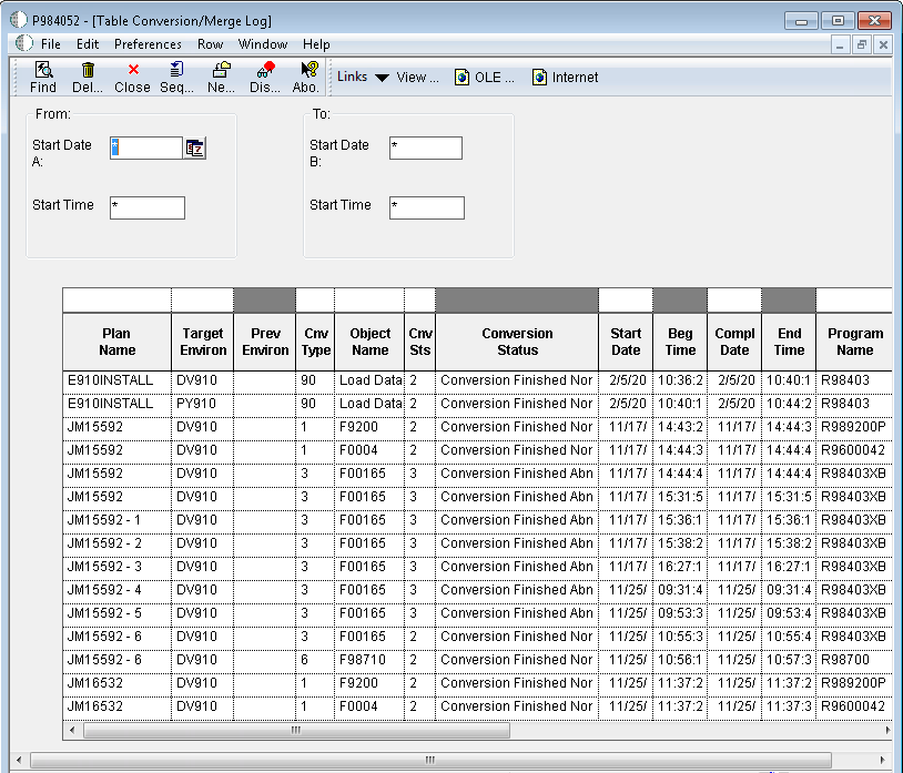 Table Conversion/Merge Log.