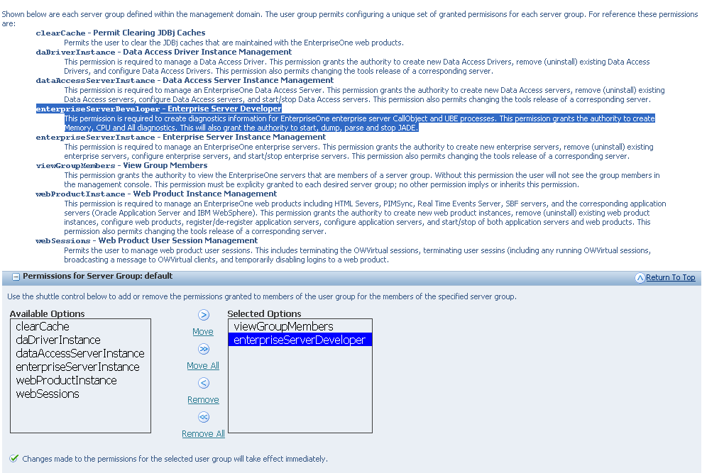 Permissions for Server Groups.