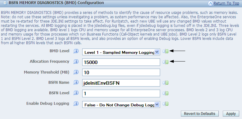 BSFN Memory Diagnostics (BMD)Configuration section – Level 1.