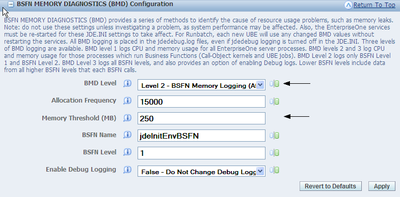 BSFN Memory Diagnostics (BMD)Configuration section – Level 2.