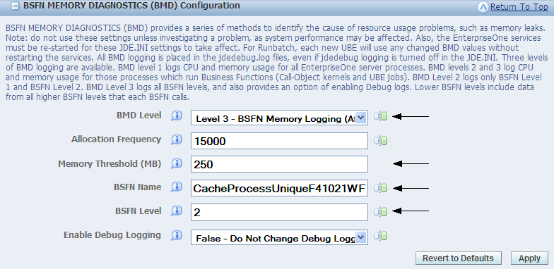 BMD Configuration section – Level3, Enable Debug Logging = False (debug off)