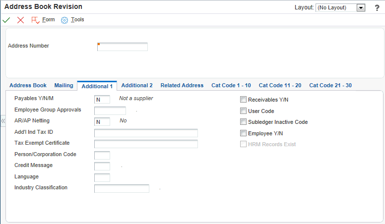 Address Book Revisions form, Additional 1 tab